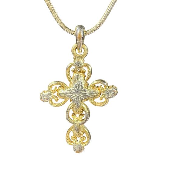 Yellow Gold Plated Women's Cubic Zirconia Delicate Cross Pendant Necklace - Picture 5 of 7